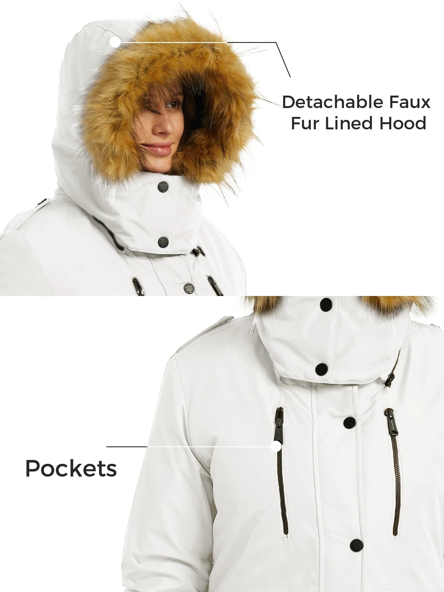 Women'S Winter Coat Hooded Winter Jacket Insulated Winter Parka Grayish White S