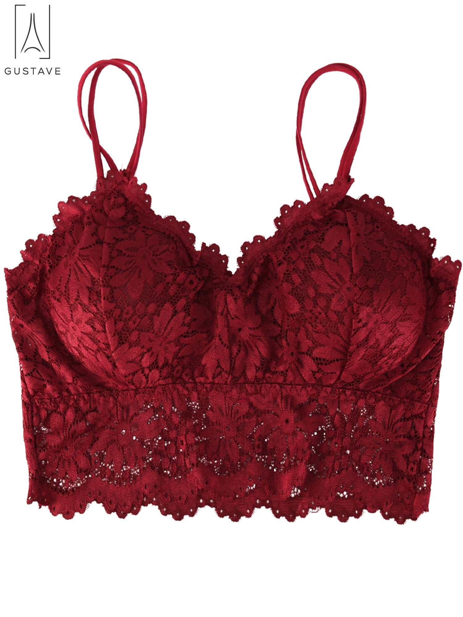 3 Pack Women Sexy Lace Padded Camisole V Neck Crochet Bralette Half Bra Spaghetti Strap Crop Tops Vest "Red, L"