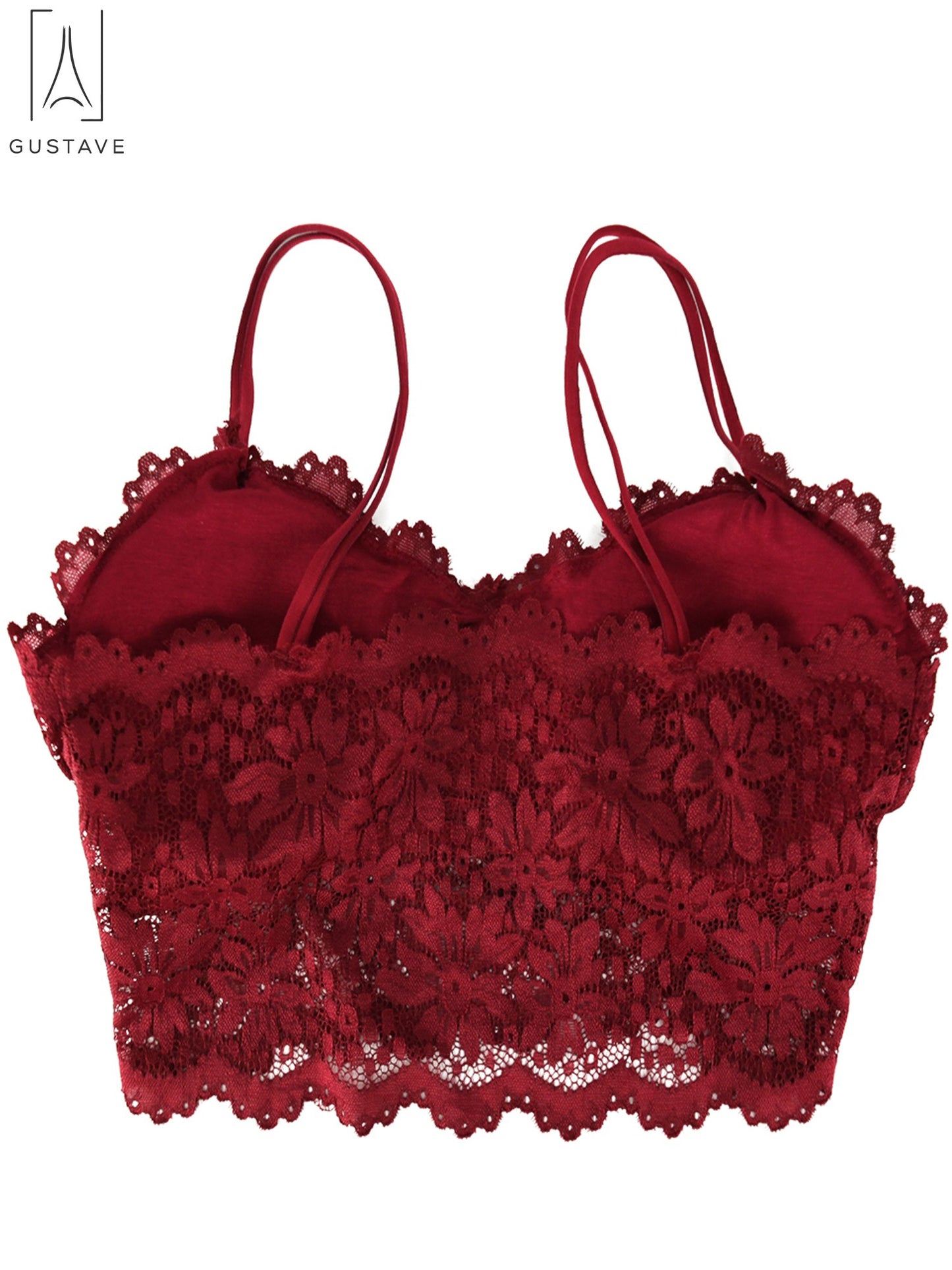 3 Pack Women Sexy Lace Padded Camisole V Neck Crochet Bralette Half Bra Spaghetti Strap Crop Tops Vest "Red, L"