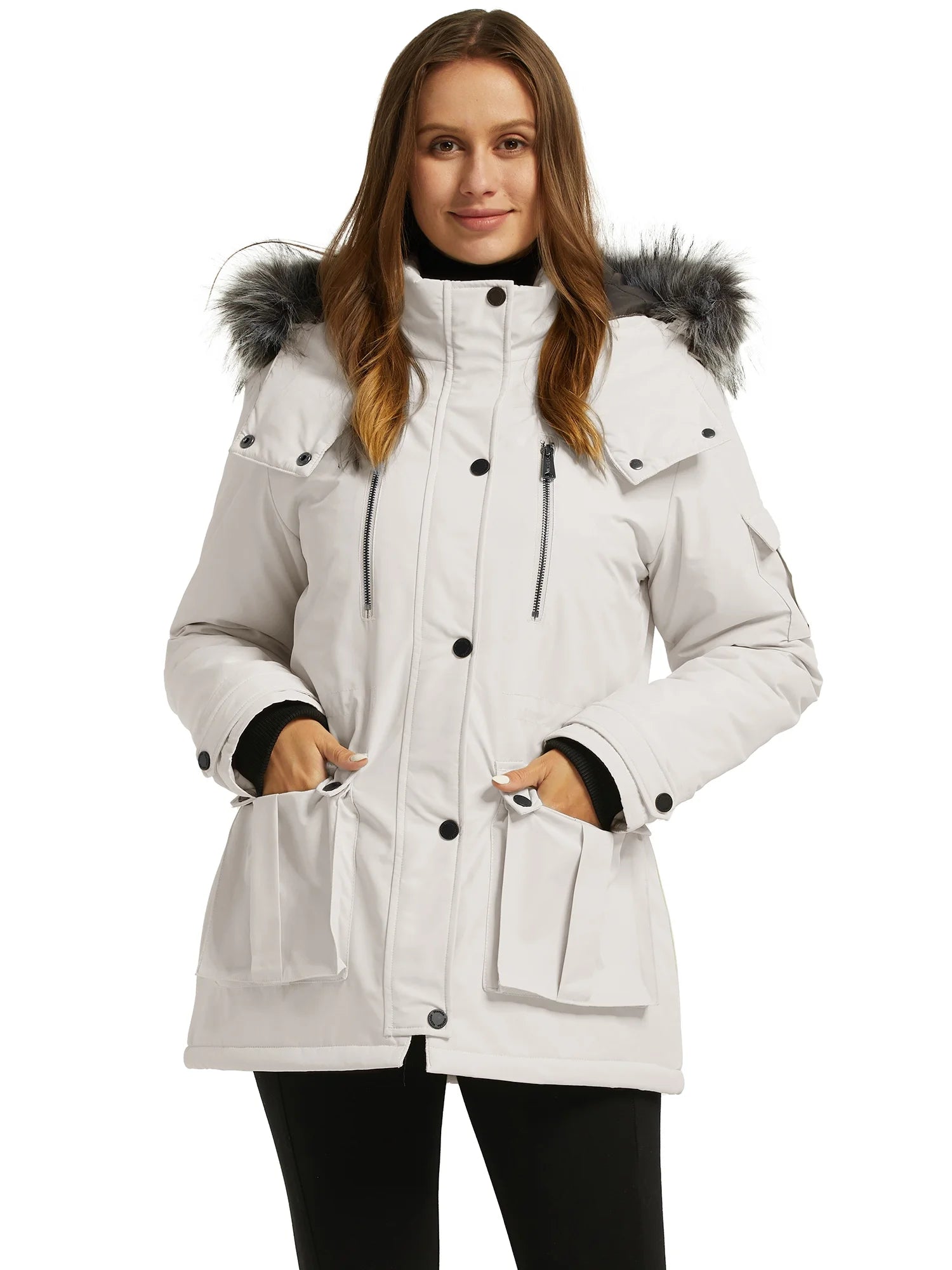 Women'S Winter Coat Hooded Winter Jacket Insulated Winter Parka Grayish White S