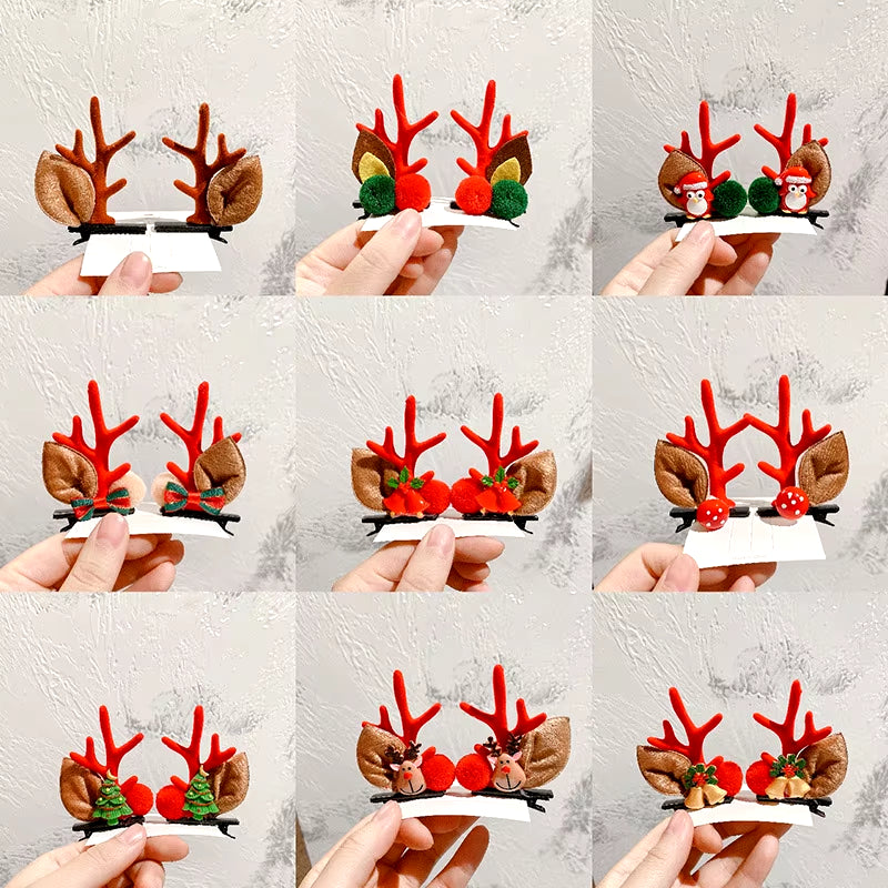 2Pcs Pack Cute Reindeer Ears Hair Clip Classic Christmas Festive Women Kids Barrettes Party Cosplay Hair Accessories for Girls