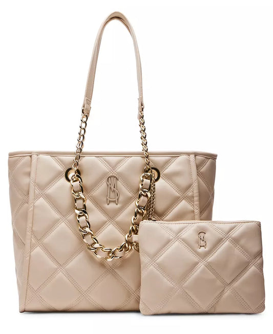 Katt Faux Leather Quilted Tote with Pouch