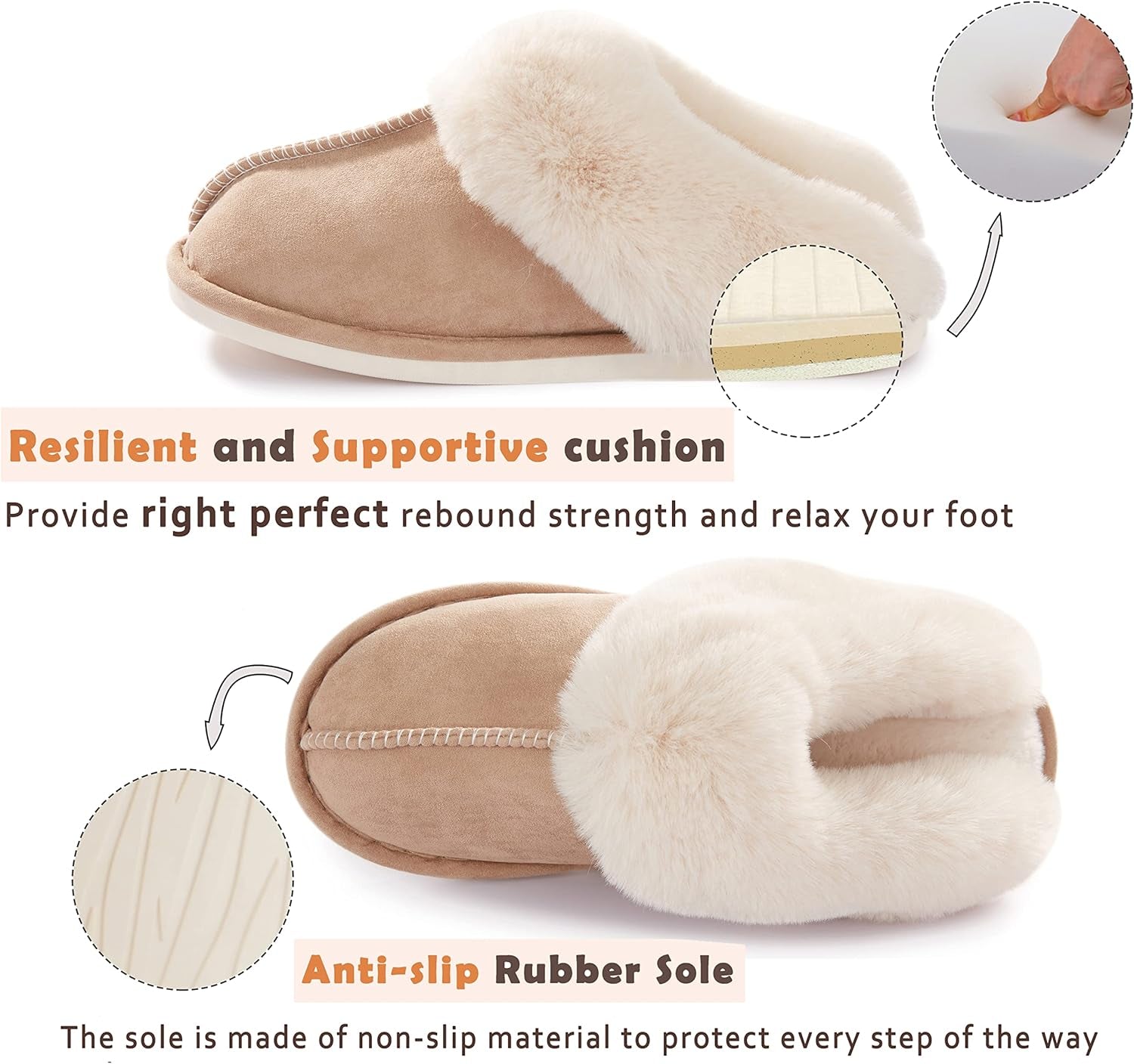 Womens Slipper Memory Foam Fluffy Soft Warm Slip on House Slippers,Anti-Skid Cozy Plush for Indoor Outdoor