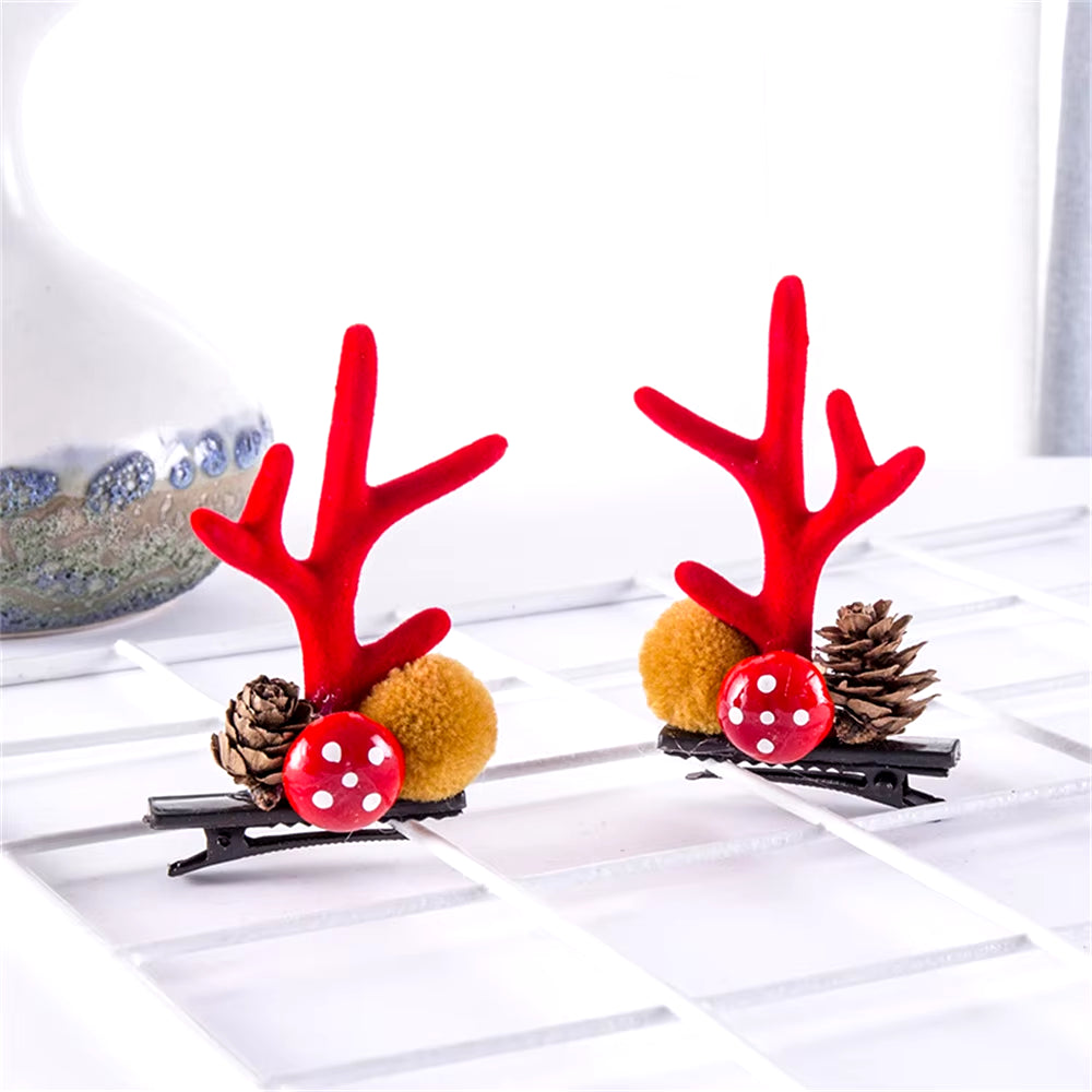 2Pcs Pack Cute Reindeer Ears Hair Clip Classic Christmas Festive Women Kids Barrettes Party Cosplay Hair Accessories for Girls