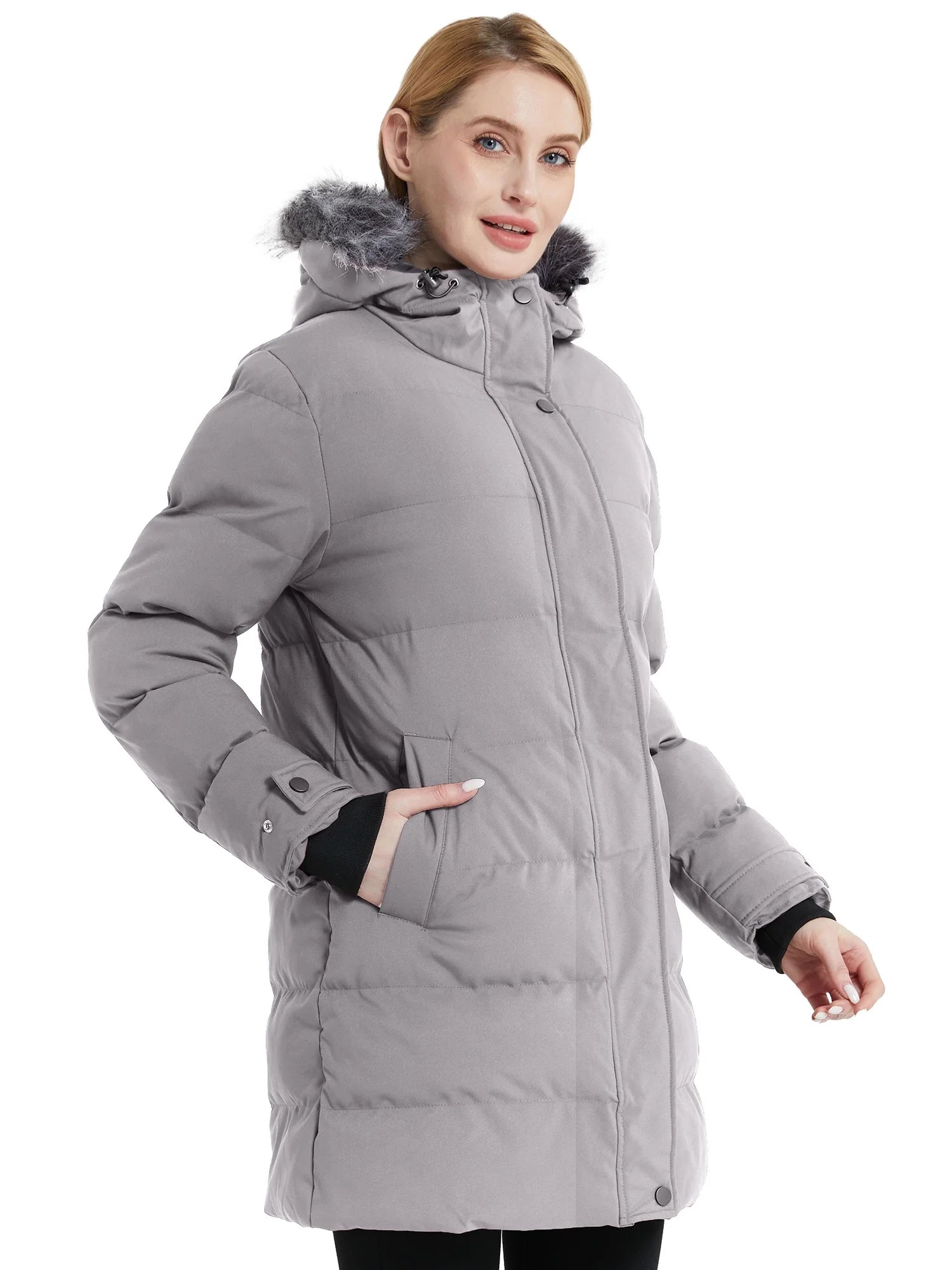 Women'S Puffer Jacket Warm Winter Coat Hooded Puffer Parka Coat Charcoal L