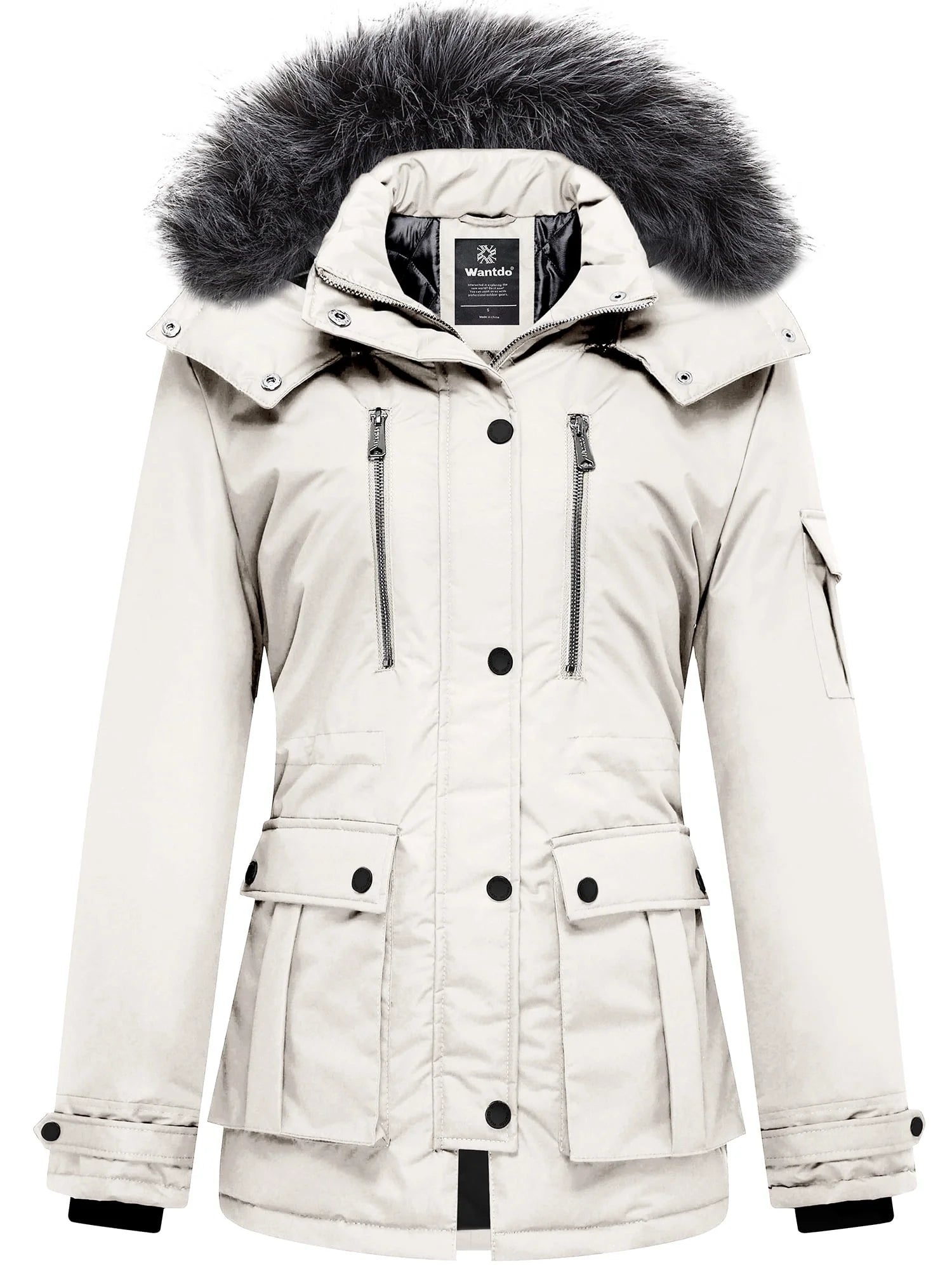 Women'S Winter Coat Hooded Winter Jacket Insulated Winter Parka Grayish White S